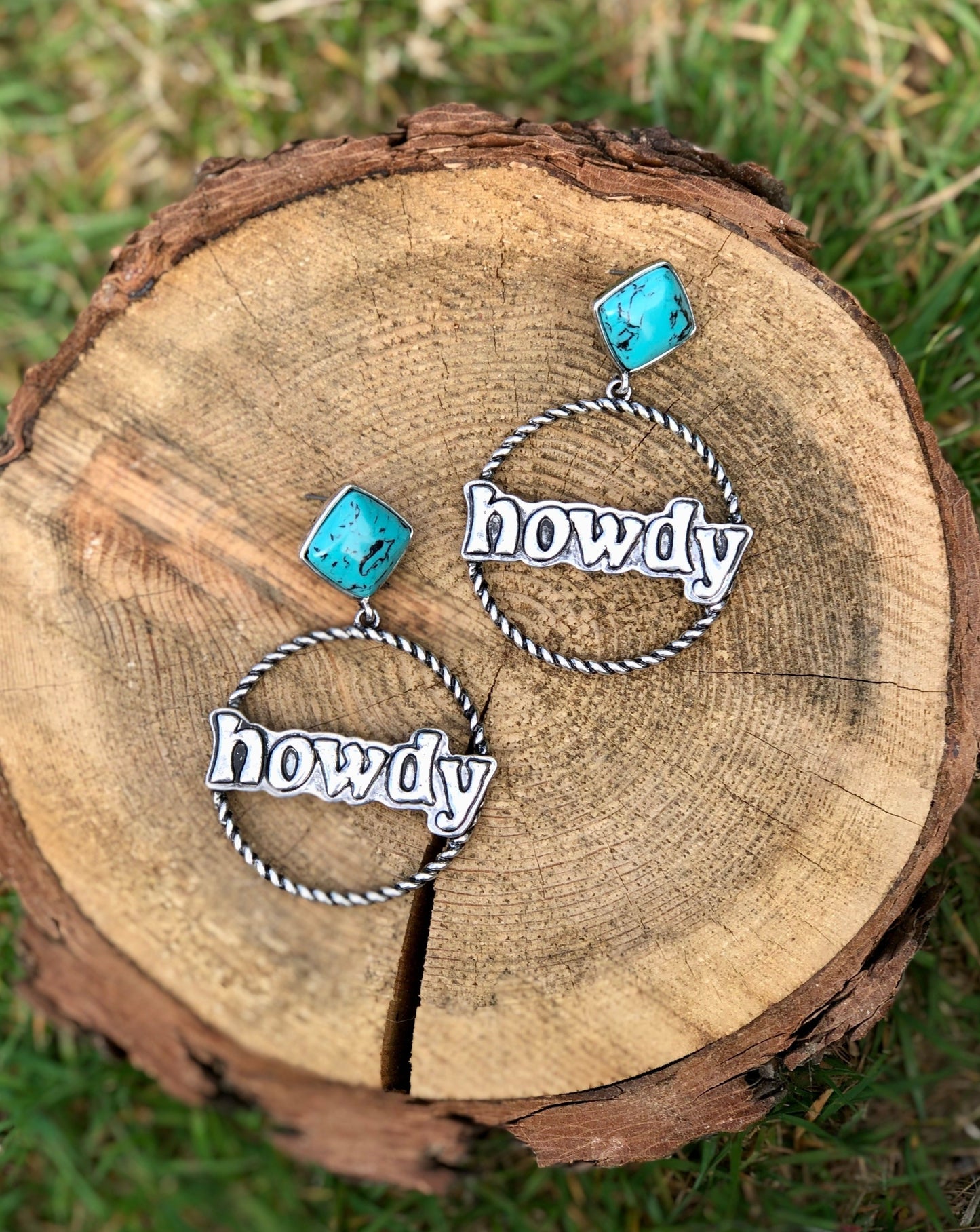 Turquoise "Howdy" Hoop Earrings