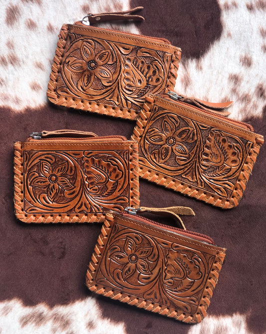 Tooled Cowhide Coin Purse